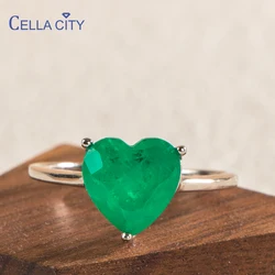 Cellacity Heart shape emerald gemstone ring for charm lady sterling silver with 10*10cm stone female fine Jewelry gift