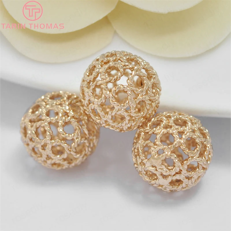 (2803)6PCS 12MM 24K Gold Color Plated Brass Hollow Twisted Round Spacer Beads High Quality Diy Jewelry Accessories