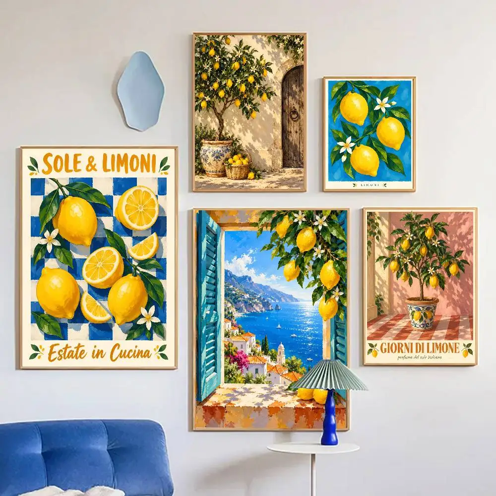 Original Italian Lemon Tree Landscape Poster Self-adhesive Art Room Entrance Restaurant Wall Decor Art Painting