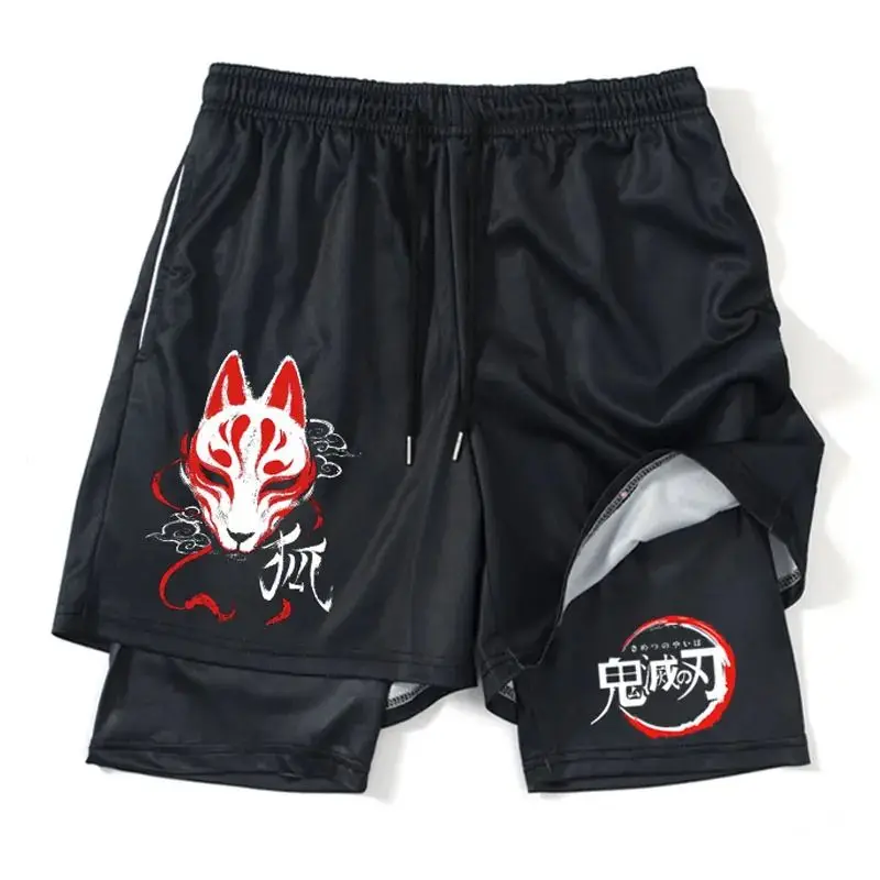 

Unisex Demon Slayer Makomo 2026 Summer New Collection Popular Harajuku Anime Printed Loose Sport Speed Dry Double Layer Shorts
