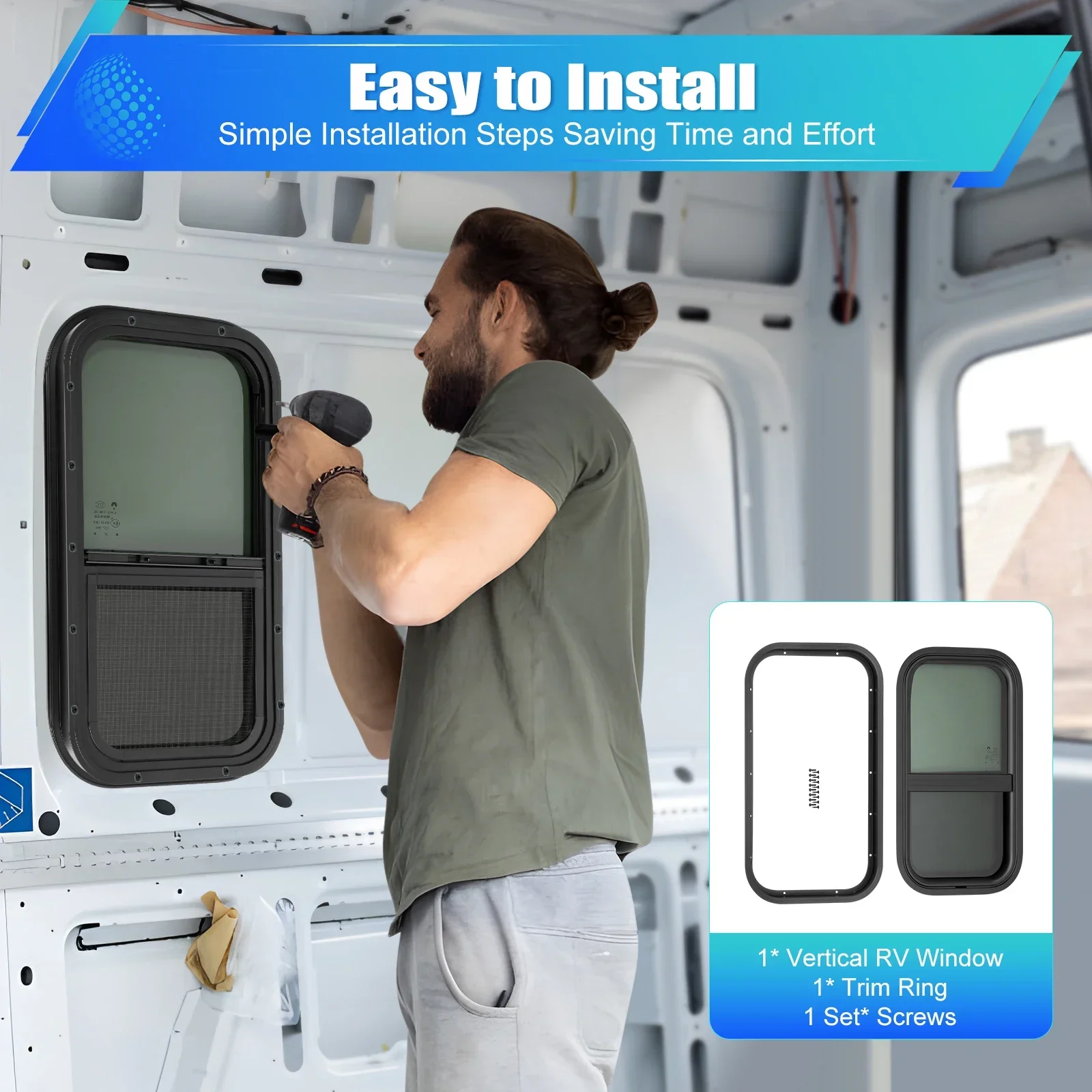 

Premium RV Window 12" W x 22" H, Vertical Sliding Wall Window with Screen, for Cargo Trailers,Includes Complete Installation Kit