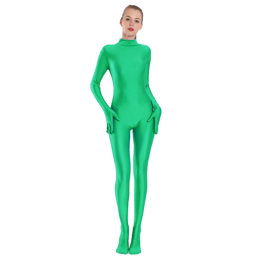 SPEERISE Adult Black Spandex Full Body Zentai Footed tuta Unisex Body donna hands Unitard Skin Tight Halloween Costume