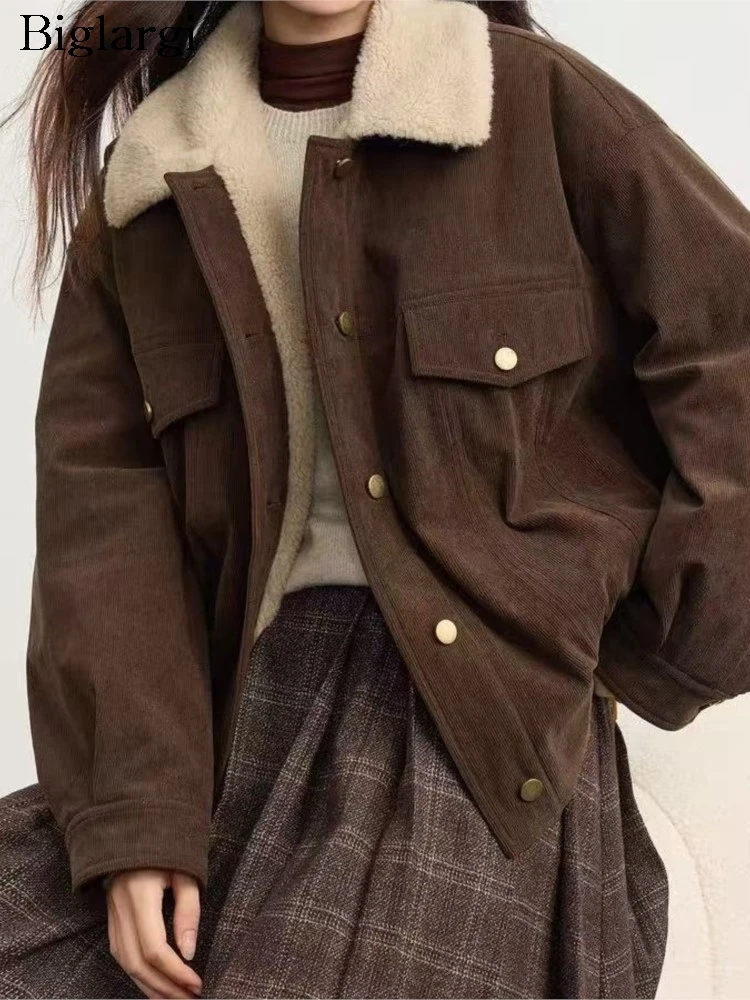 

Осень-зима вельветовое пальто из овечьей шерсти в стиле пэчворк женские свободные повседневные женские куртки в корейском стиле модные женские пальто