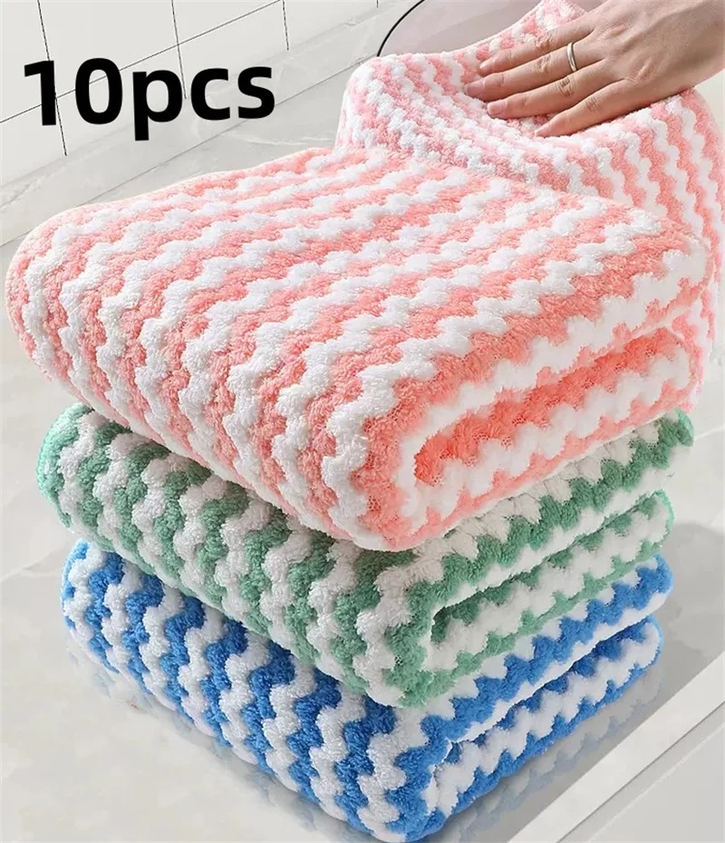 10/5/3PCS Kitchen Scouring Pad Towel Dishcloth Household Rags Gadget Microfiber Non-stick Oil Table Cleaning Cloth Wipe