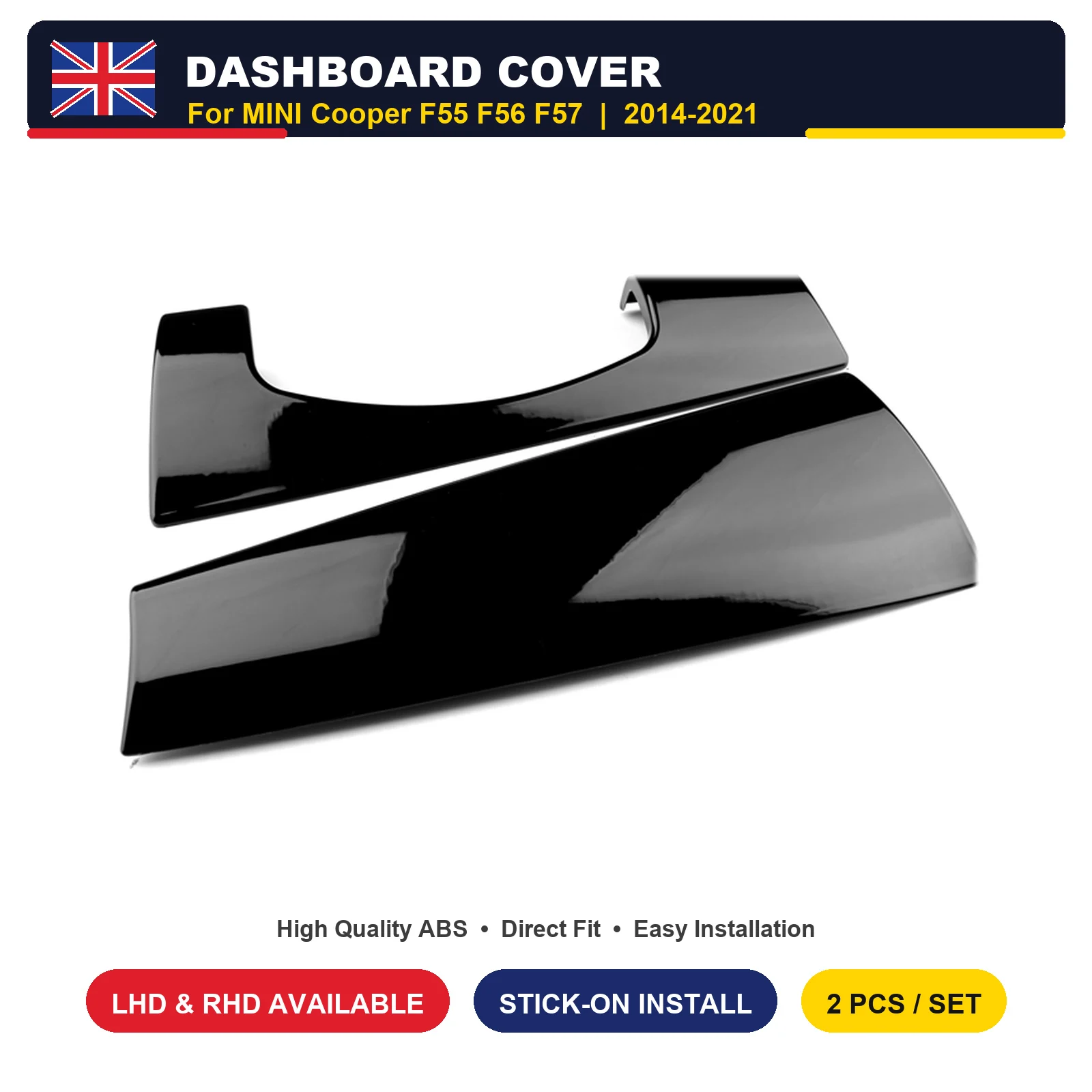 Interior Trim 2 Pcs 2014-2021 LHD RHD For MINI Cooper F56 F55 F57 Dashboard Trim Panel Cover Solid Colour 9 Options PC Stick-on