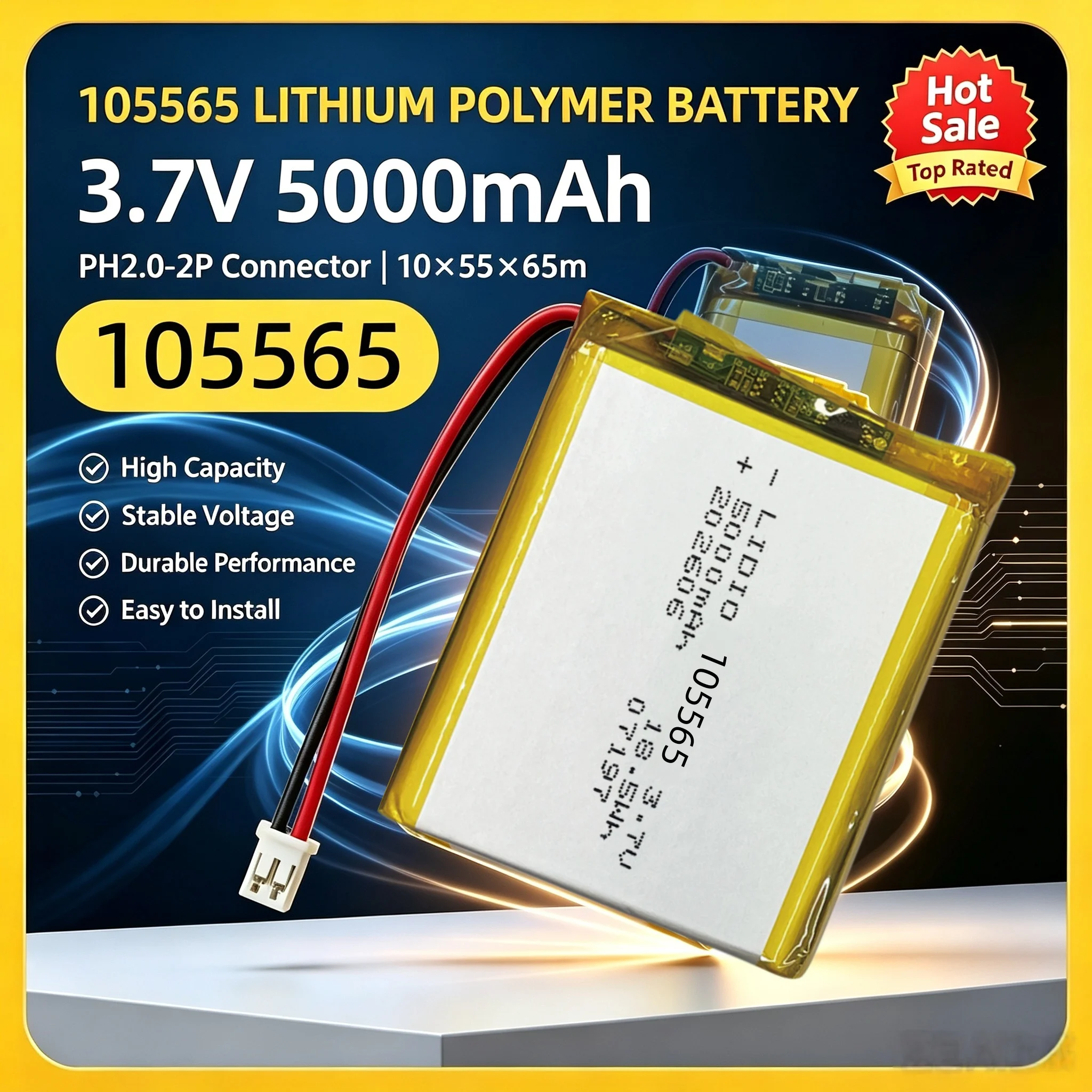 105565 3.7V 5000mAh 18.5Wh Lithium Polymer Rechargeable LiPo Battery Replacement For PDA PSP GPS Car DVR Portable Electronics