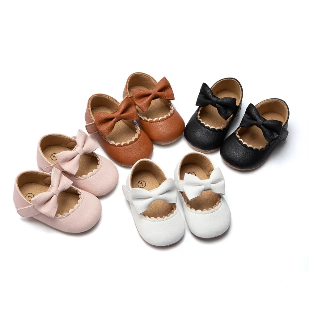 Scarpe da principessa con suola morbida in gomma antiscivolo in pelle PU dolce neonato scarpe Casual per bambini primi camminatori Bowknot