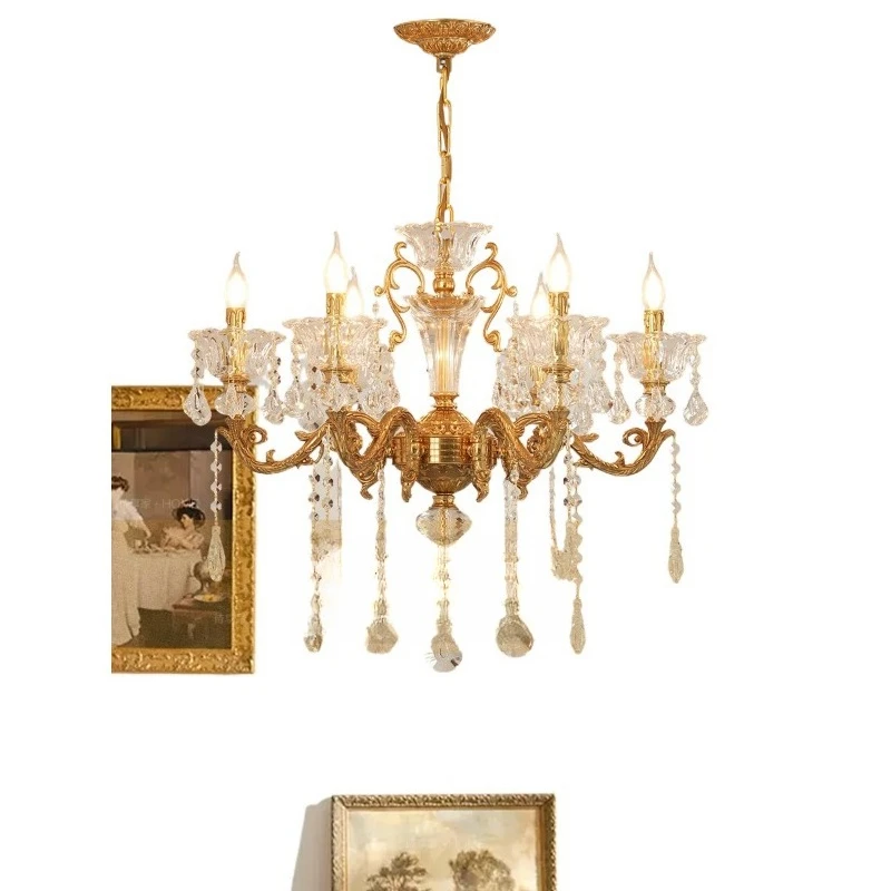 

European all-copper crystal chandelier, French living room dining room bedroom study villa luxury high-end candle
