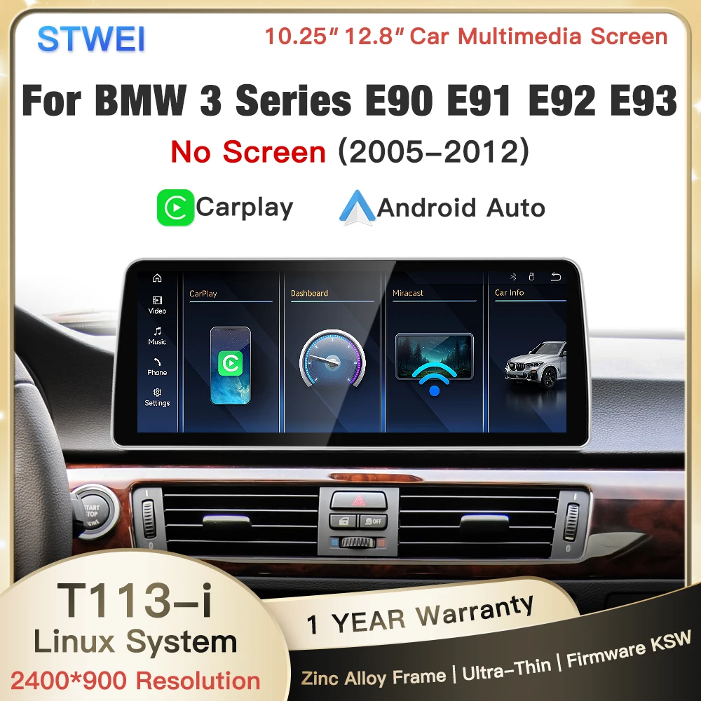 STWEI 2026 new Linux 12.8in Car Video Player For BMW 3 Series E90 E91 E92 E93 Wireless CarPlay Android Auto HD Screen Car Stereo