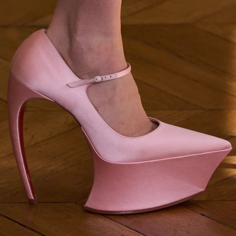 

Platfrom Strange Style Pointed Toe Pumps Sexy Pointed Toe Leataher Satin Accept Customized New Arrivals Fashion Women Shoes