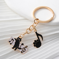 Cute Enamel Keychains Black Cat Music Note Piano Pet Key Rings For Women Men Musician Friend Gift Handbag Decoration Jewelry