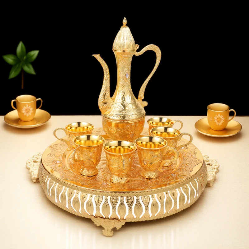 

1Set Premium Metal Tea Pot Set Exquisite Design Practical Home Office Buddhist Decor Gift for Festivals Turkish Tea Pot