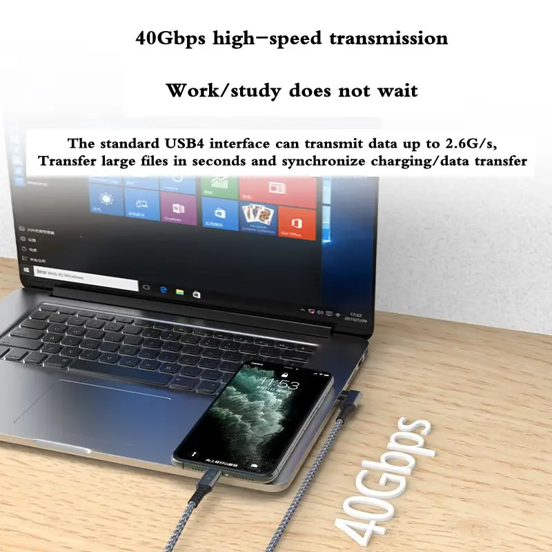 USB4 Full Function Type-C Double Bend Male Data Cable Double Headed Thunderbolt 4/3 PD240W Fast Charging 40Gbps Video Cable