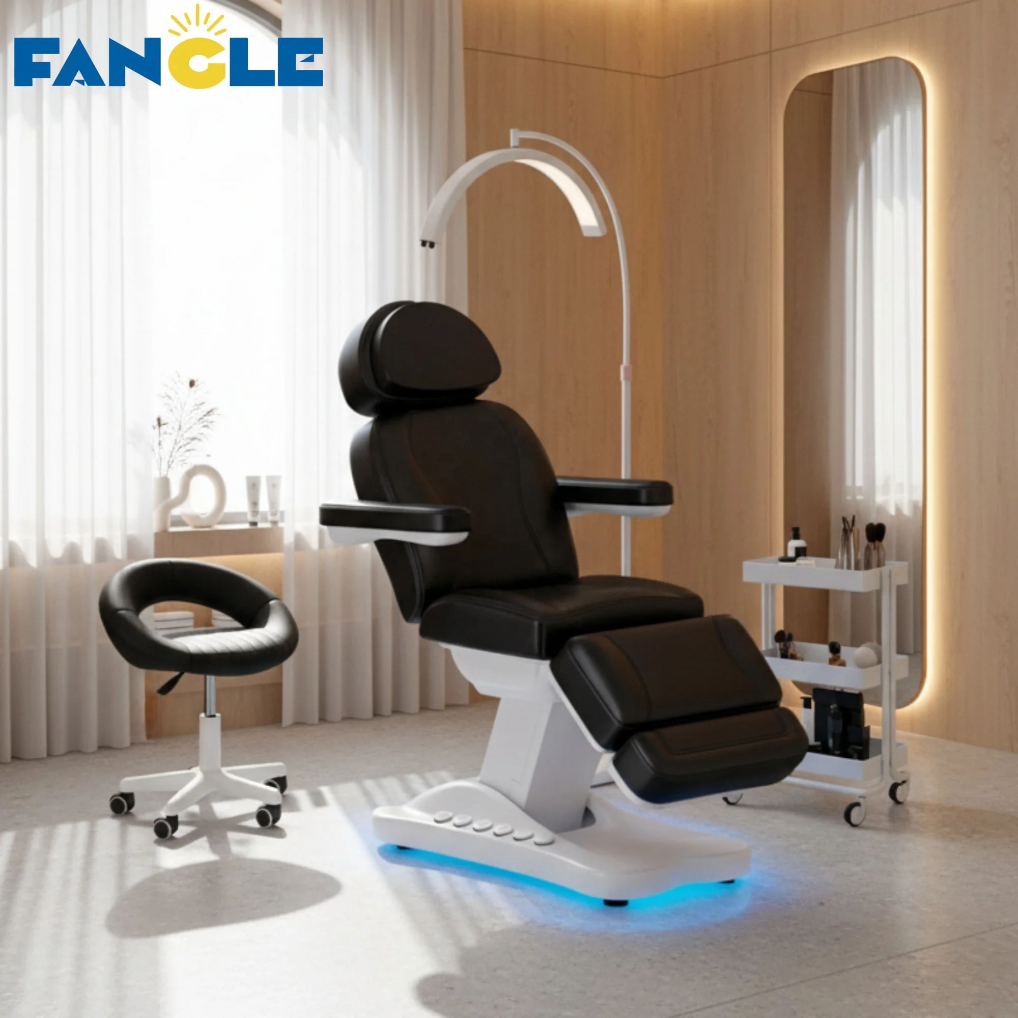 New White Leather Electric Injection Chair 3/4 Motors Physiotherapy Tattoo Adjustable Beauty Salon Station Lash Bed