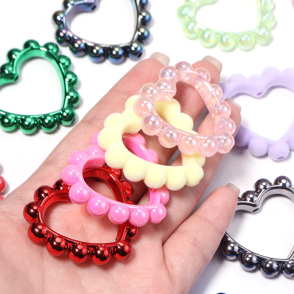 5pcs/lot Hollow Acrylic Beads Round Love Heart Garland Beads DIY Mobile Phone Chain Keychain Crafts Pen Jewelry Making Supplies image 4