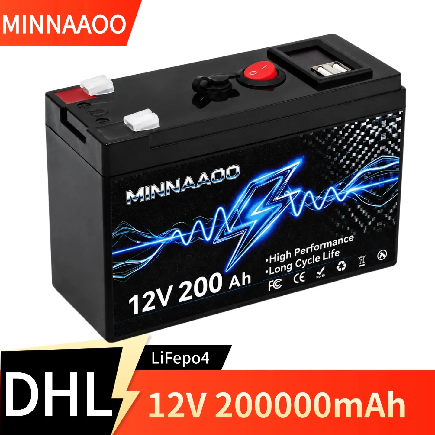New 12V 200Ah rechargeable cycle with built-in BMS lithium 20000mAh battery for outdoor mobile power supply of electric scooter