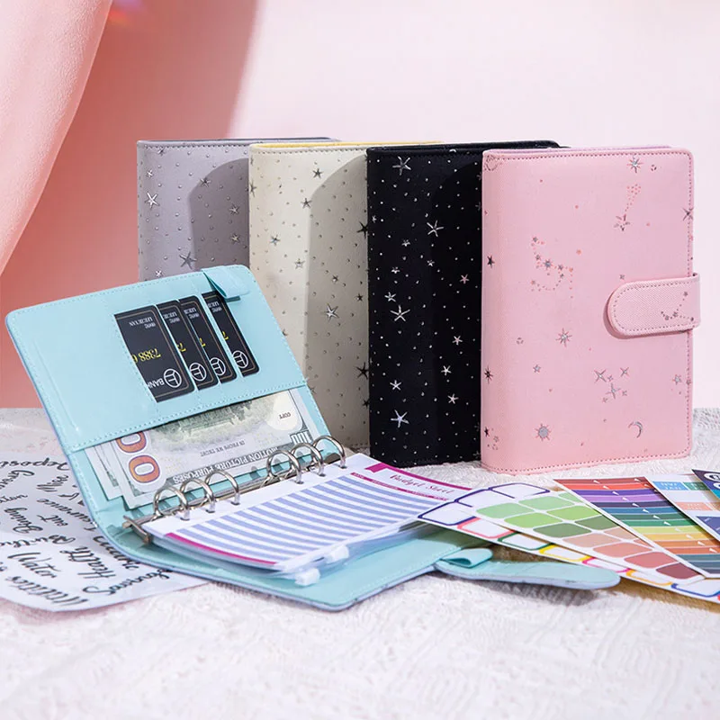 A5 Starry Sky PU Leather Binder, Portable Refillable Notebook with Dividers, Hand Account Book for School & Work
