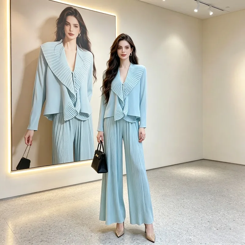 Miyake Pleated 2026 High-End New Set Simple Fashion Comfortable Casual Commuting Versatile Two-Piece Set with Design Sense Pleat