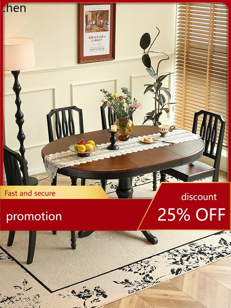 HXL Solid Wood Extendable Dining Table Home Round Table Living Room Round Table