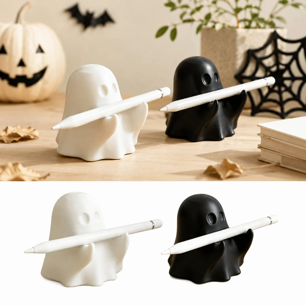 3D Printed Ghost Pen Holder Cute Funny Mini Ghost Statue Multi-functional Decorative Ghost Phone Stand Stationery Display