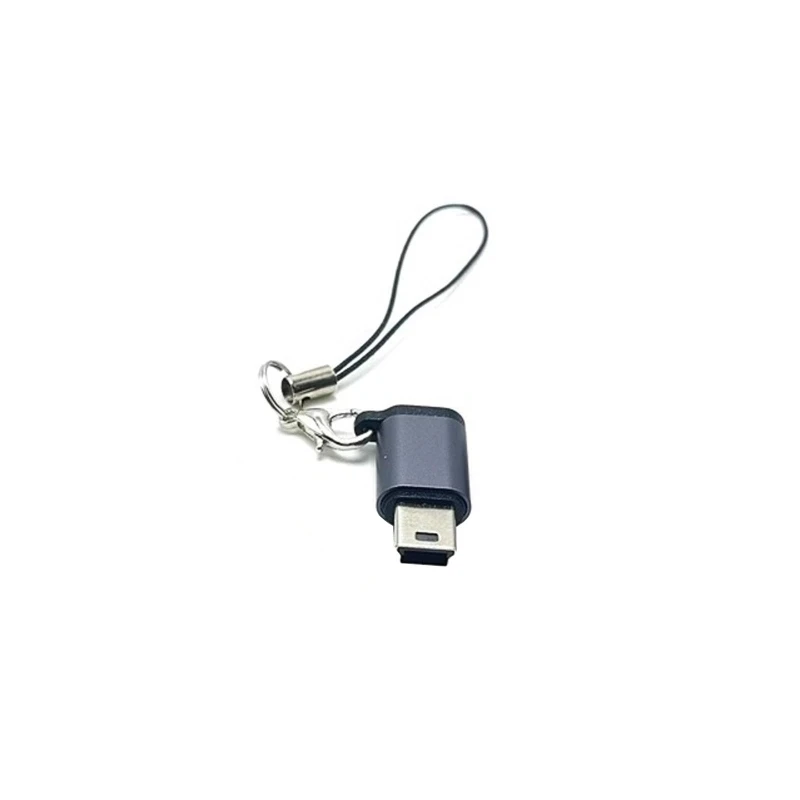 Portable Converter USB C to Mini USB Conversion Adapter with Anti-lost Chain Rope Data Transmission Connector Adaptor