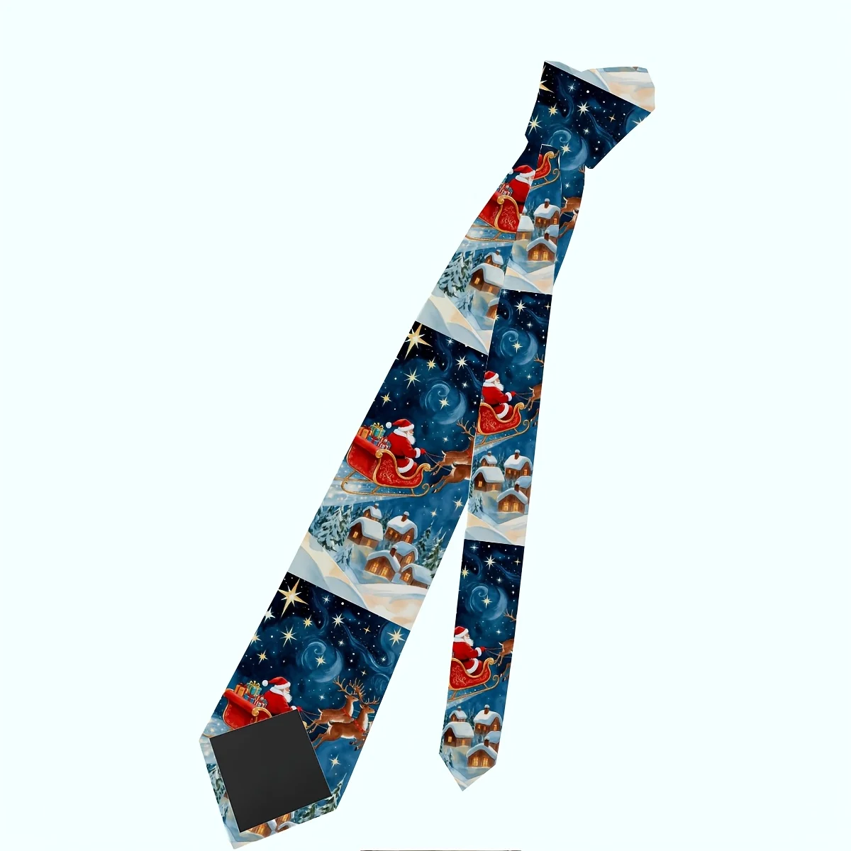 A Santa Claus Flying Over The Starry Sky Snow Village Scene Painting Display Men'S Tie, High-Quality Fashion Casual
