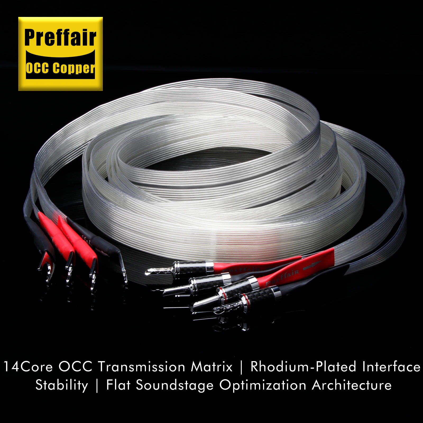 สายลำโพงแบบแบน Hifi OCC ชุบเงิน Audioquest พร้อมปลอกหุ้มคาร์บอนไฟเบอร์ หัวปลั๊กแบบกล้วยชุบโรเดียม