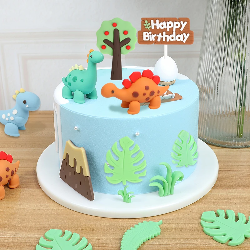 Dinosaur Cake Toppers Banana Leaves Grass Decoration Happy Birthday Cupcake Topper Baking Dessert Decor Accessories Baby Shower