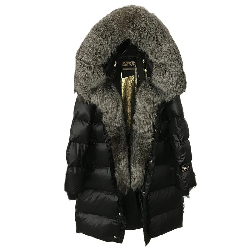 Winter new black gold explosion medium and long women's clothing temperament hooded windproof thickened warm down jacket women