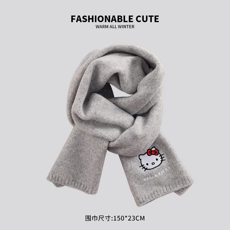 Neue Kawaii Hello Kitty gestrickte bestickte Schal japanische Sanrio Cartoon Kuromi Cinnamoroll Kinder Winter warme Mütze