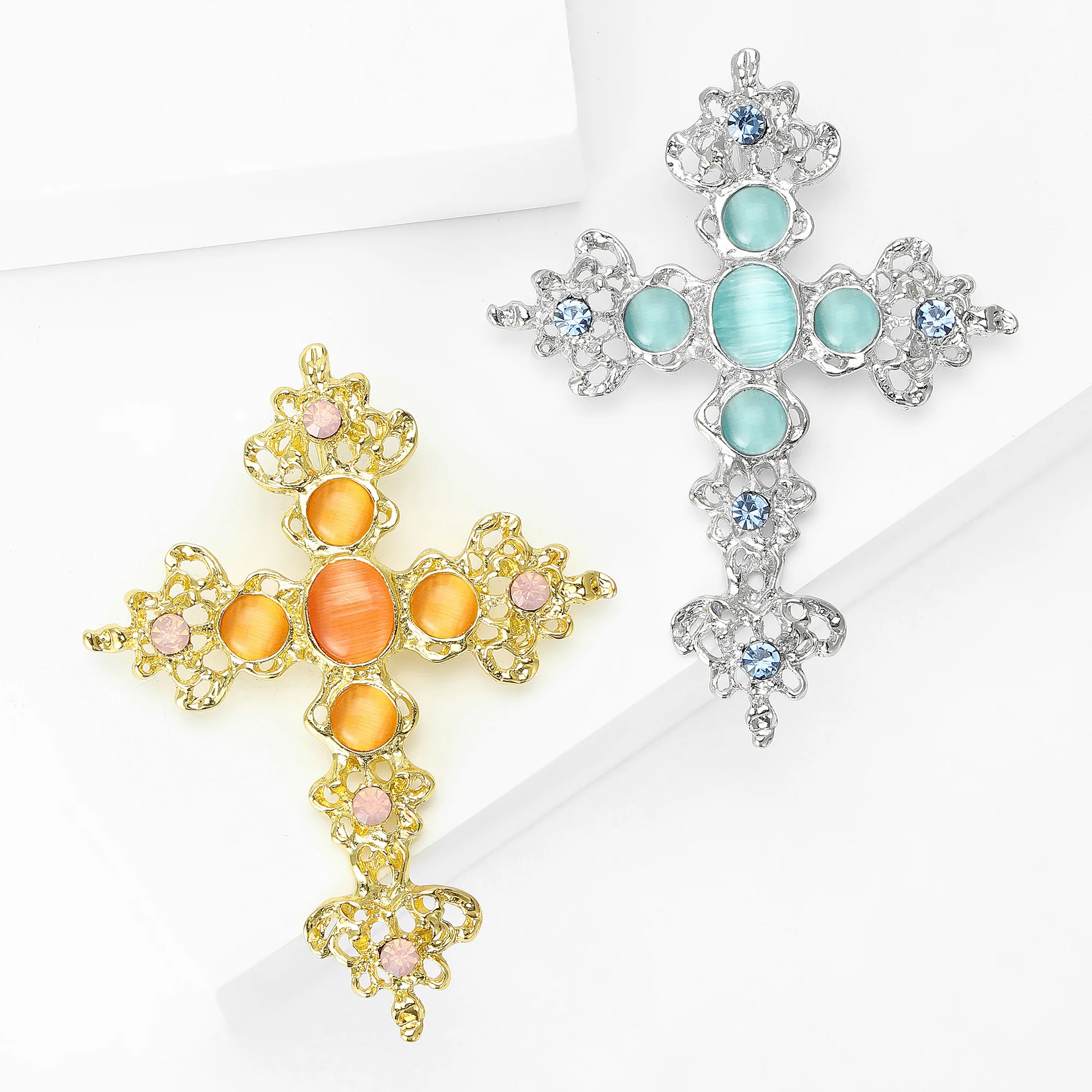 Rhinestone Cross Brooches for Women Unisex Flowers Cross Pins Backpack Office Party Friend Gifts Jewelry Accessories Decoration