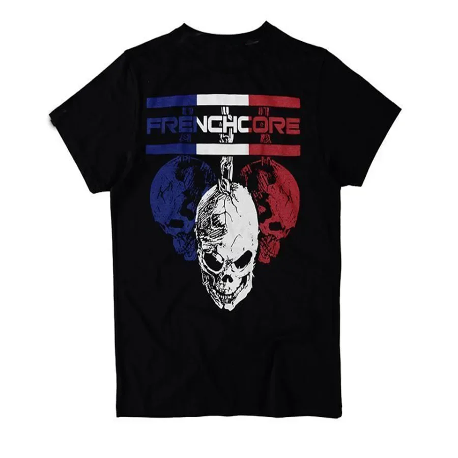 Short Sleeve Casual MensSize French Flag Skulls Hardcore Techno Frenchcore T-Shirt 100% Cotton O-Neck Summer heavyweight 2024