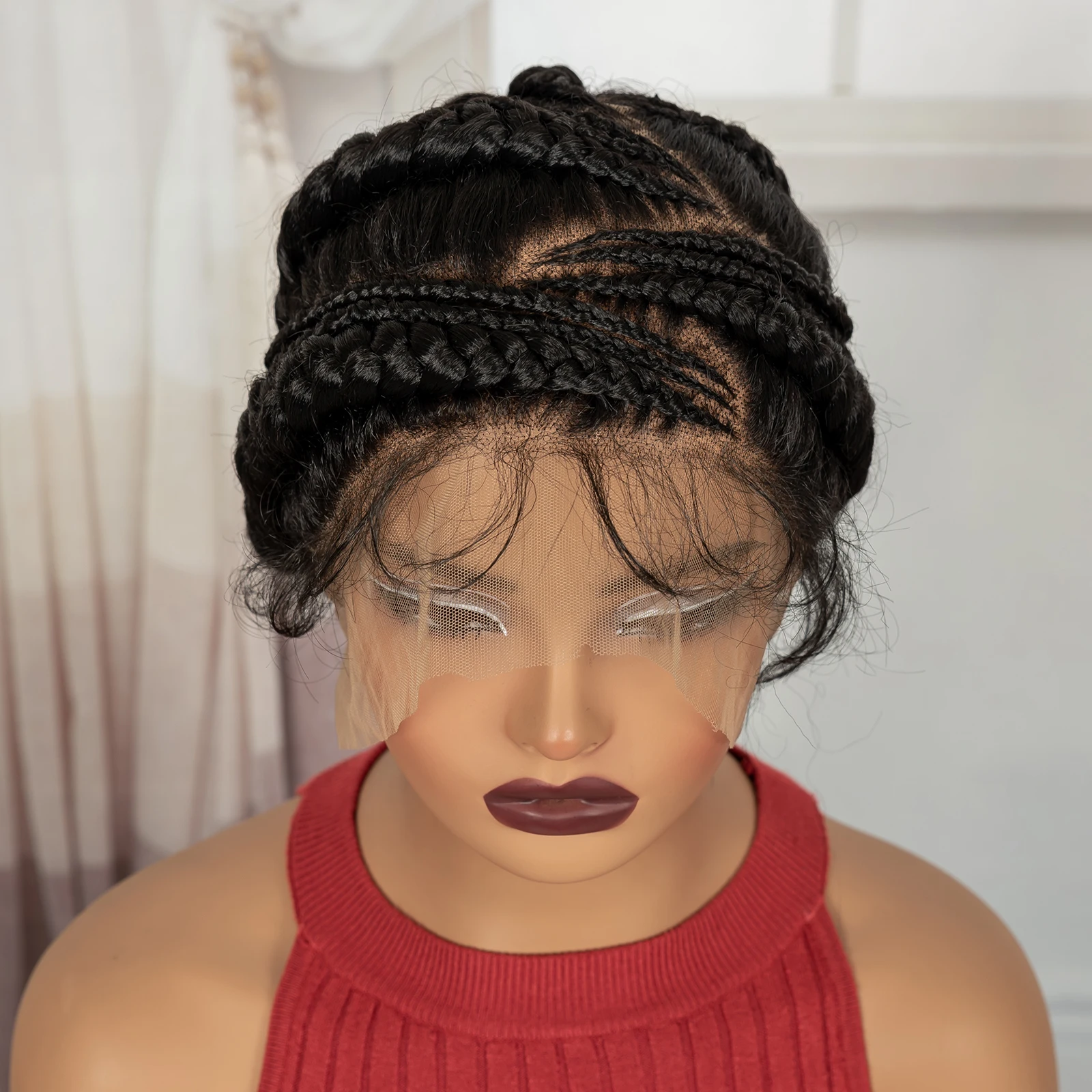 Handmade Bantu Braided Wigs Synthetic Natural Cornrow Braids Wig Full Lace Braiding Hair Wigs with Baby Hair for Black Women