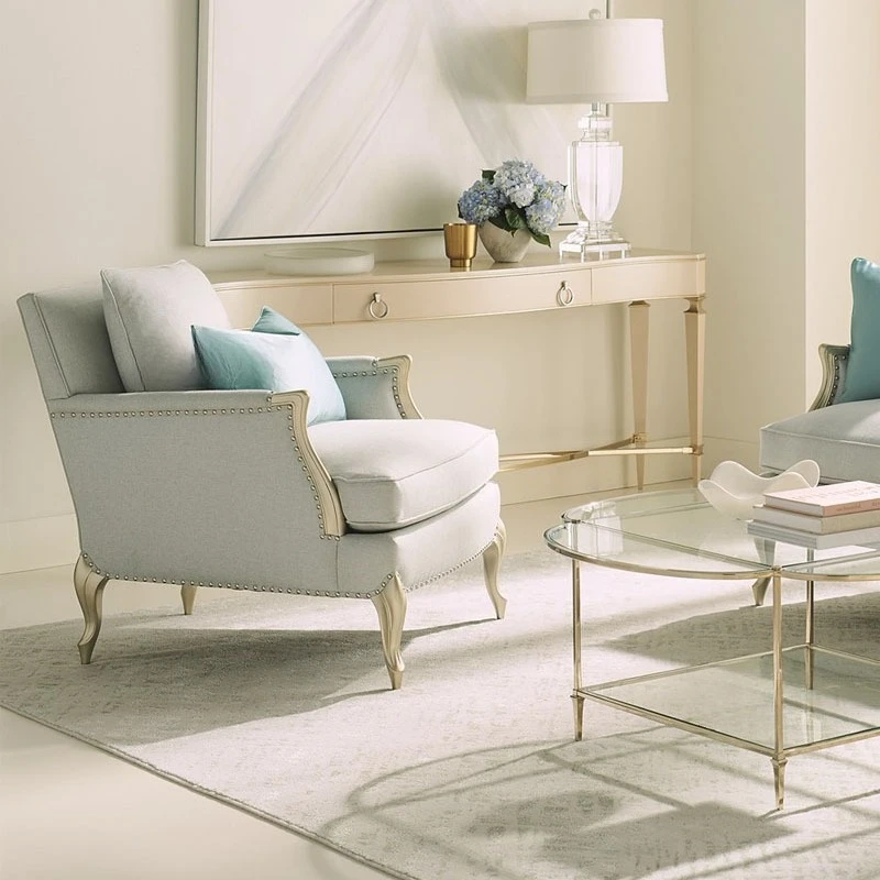 French light luxury solid wood sofa fabric American champagne gold three-person sofa small apartment European studio retro