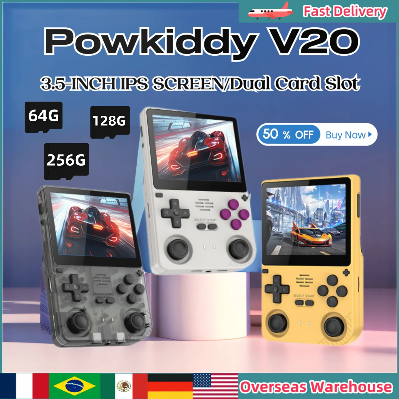 

Powkiddy V20 Retro Handheld Game Consoles Dual Card Slot 3.5-INCH IPS Screen 5000mAh Battery Retro Video Game Consoles Man Gifts