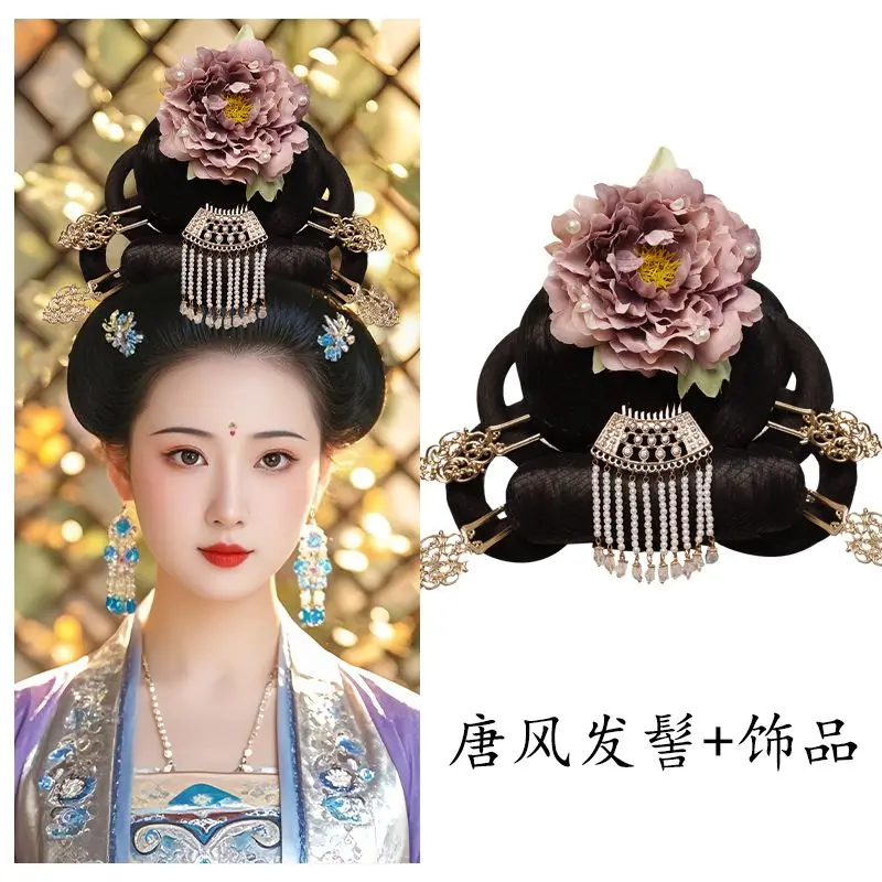 Integrated Chinese Tang Dynasty Hair For Women Princess Hairstyle Set Easy To Wear Hanfu Hair Accessories Female