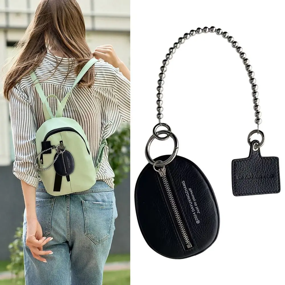 

Fashionable with Bead Chain Key Bag Black PU Leather Coin Bag High-Grade Handbag Accessories