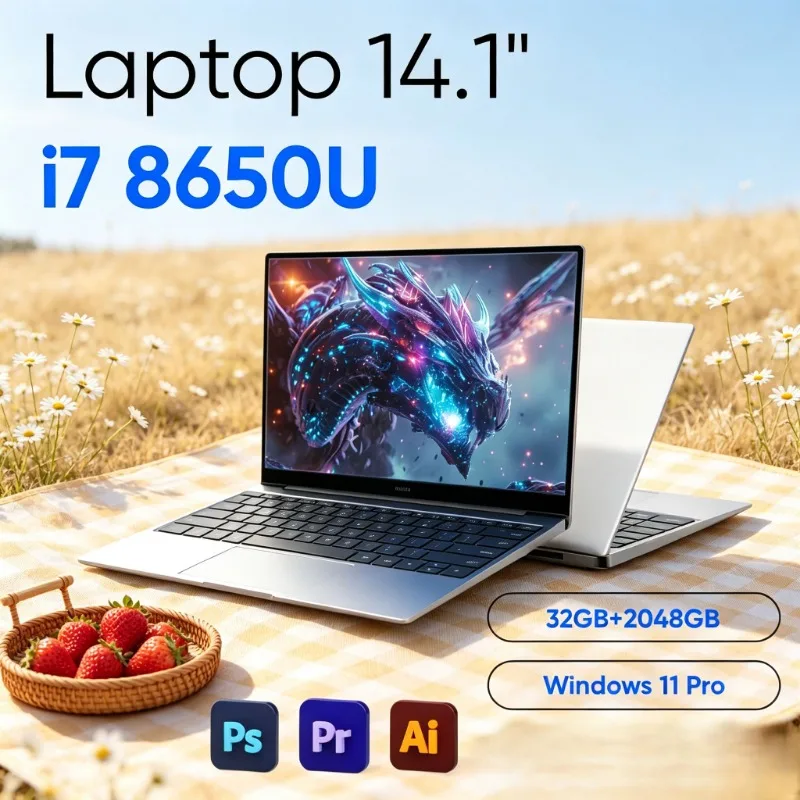 

Portable 14.1-inch Thin Laptop I7-8650U, Sharp Resolution Screen, Smooth Windows 11 System Meets Using 16GB/32GB,1920×1080 HD