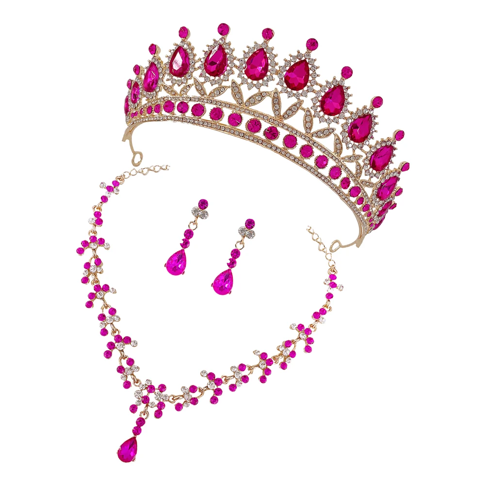 

Wedding Dress Accessories Rhinestone Crown Necklace Earrings Bridal Headdress Vintage Elegant Jewelry Set for Women Parties Prom