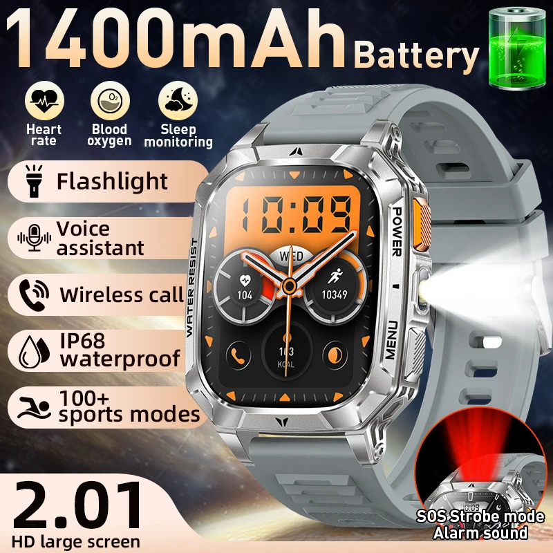 

LIGE Built-in 1400mAh Super Large Battery Men Smart Watch Outdoor 2.01" HD Display IP68 Waterproof BT Call Smartwatch 2026 New
