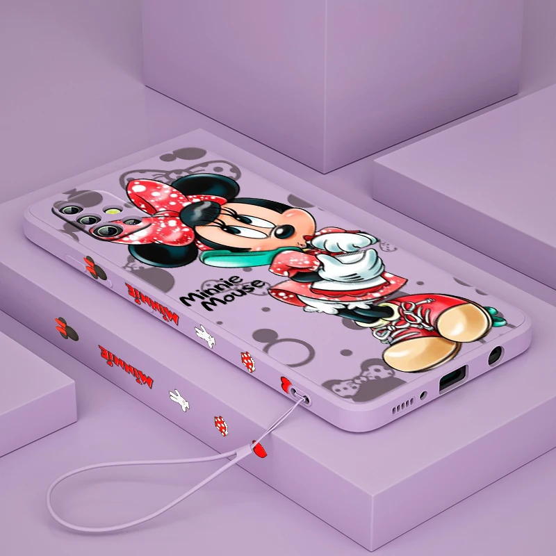 Mickey Minnie Cute For Samsung Galaxy A73 A53 A33 A52 A32 A22 A71 A51 A21S A03S A50 4G 5G Liquid Left Rope Phone Case Cover