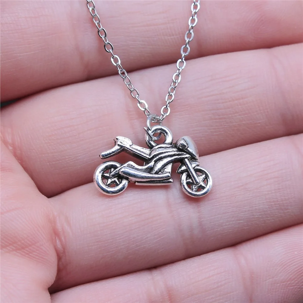 Simple Classic Fashion 14x21mm Antique Silver Color Motorcycle Pendant Girl Women Short Chain Necklaces Choker Necklace