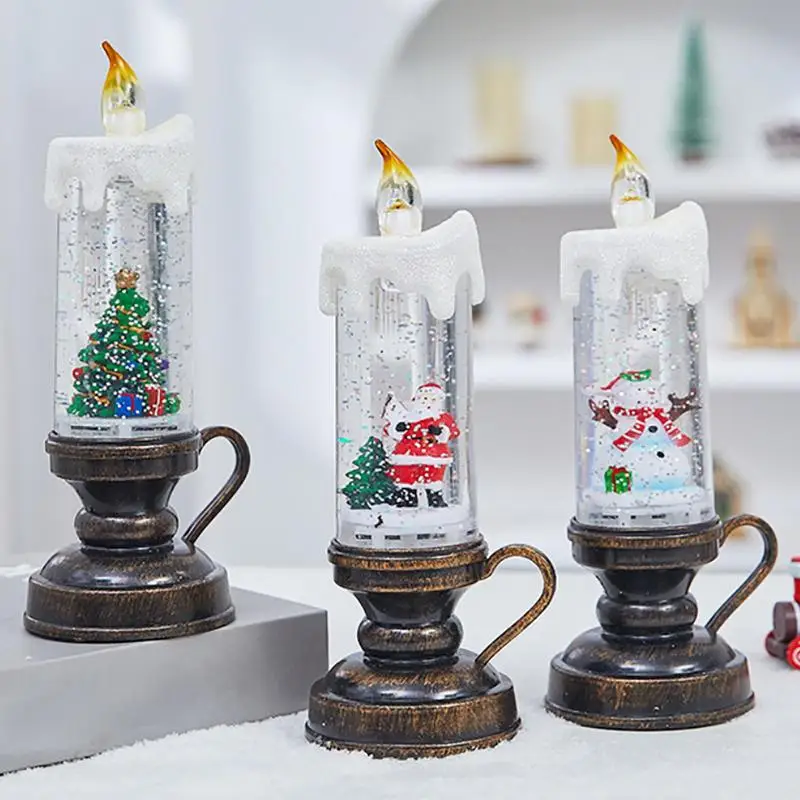 Glittering Christmas Snow Globe Candle Battery Operated LED Flameless Candle Glitter Lamp Christmas Decoration Night Light Gift