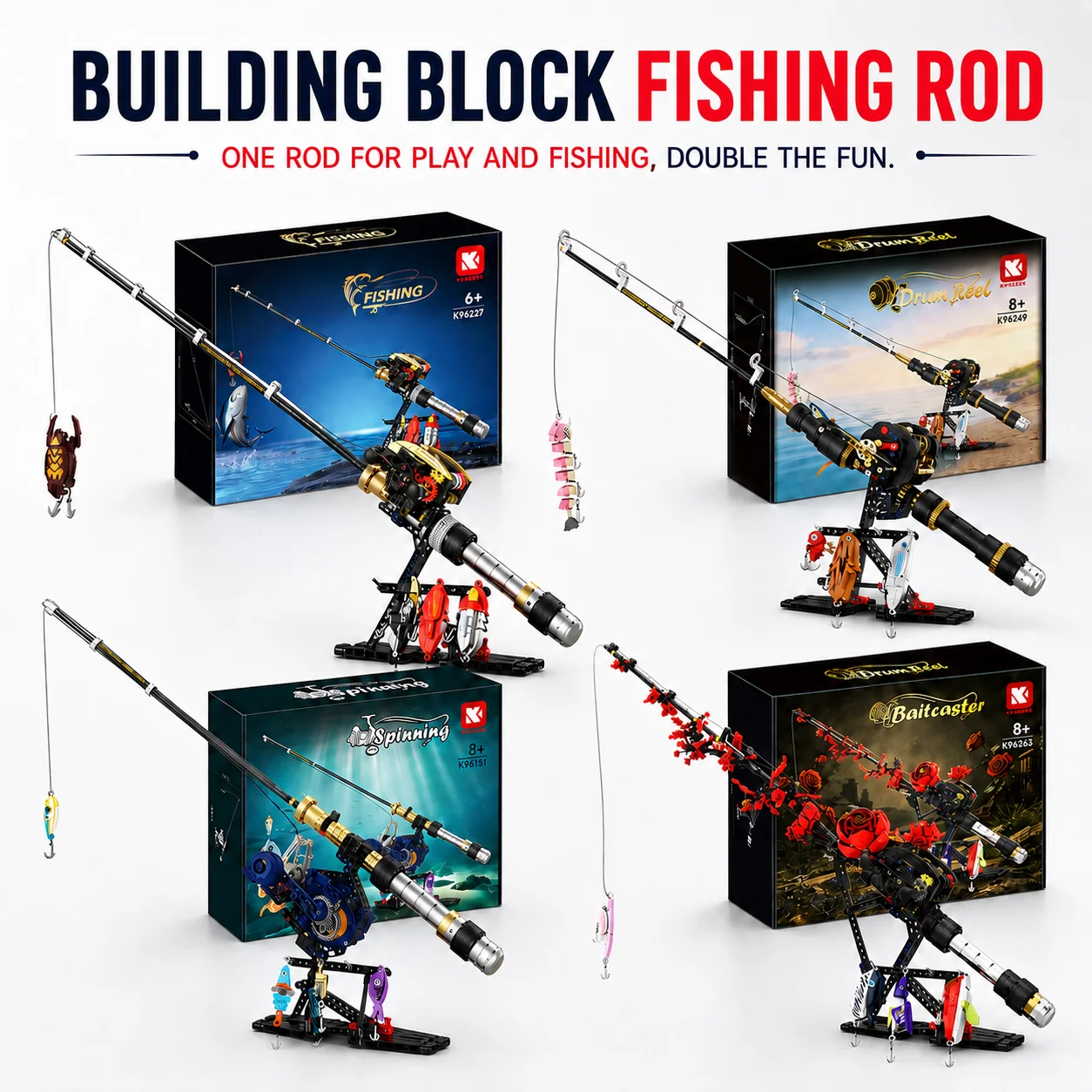 Fishing Rod Building Blocks Simulated Sea Fishing with Reel Set DIY Kit Creative Construction Toys for Fans Gift for Men Boys