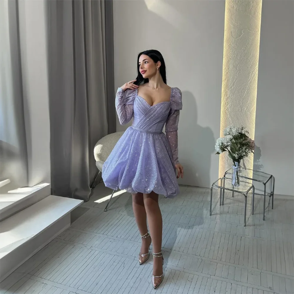 

Sexy Shiny Light Purple Women Prom Dress Sweetheart Ball Gown Pretty Knee Length Slimming Vestidos De Fiesta Robes De Soirée