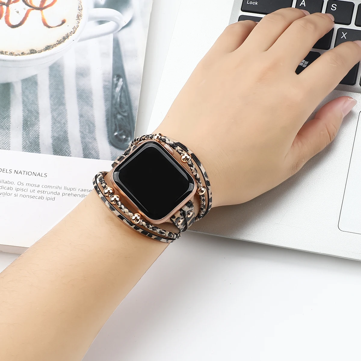 Leather strap compatible with Apple Watch 38mm 40mm 41mm 42mm 44mm 45mm 49mm series 9/8/7/6/5/4/3/2/1/SE leather bracelet band