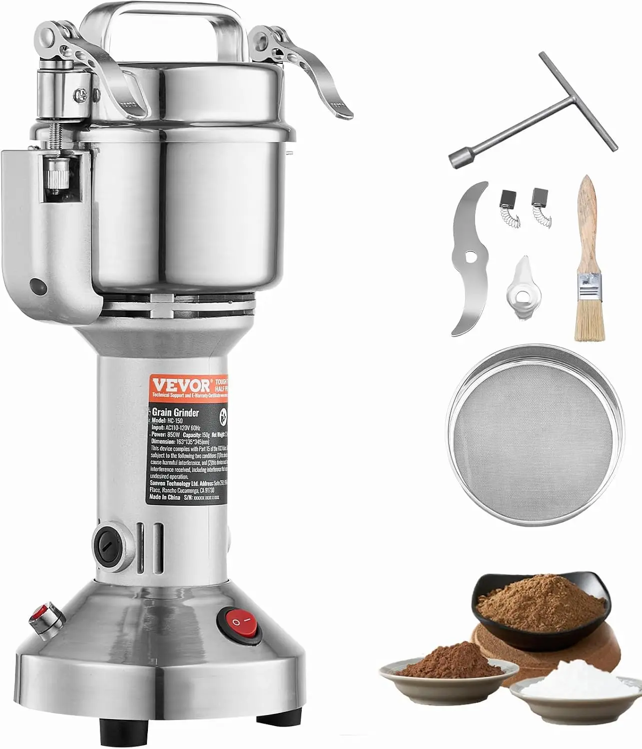 2000W Electric Grain Mill Grinder, 28000RPM Stainless Steel Powder Machine for Dry Spices Coffee Corn Pepper, 30-300 Mesh