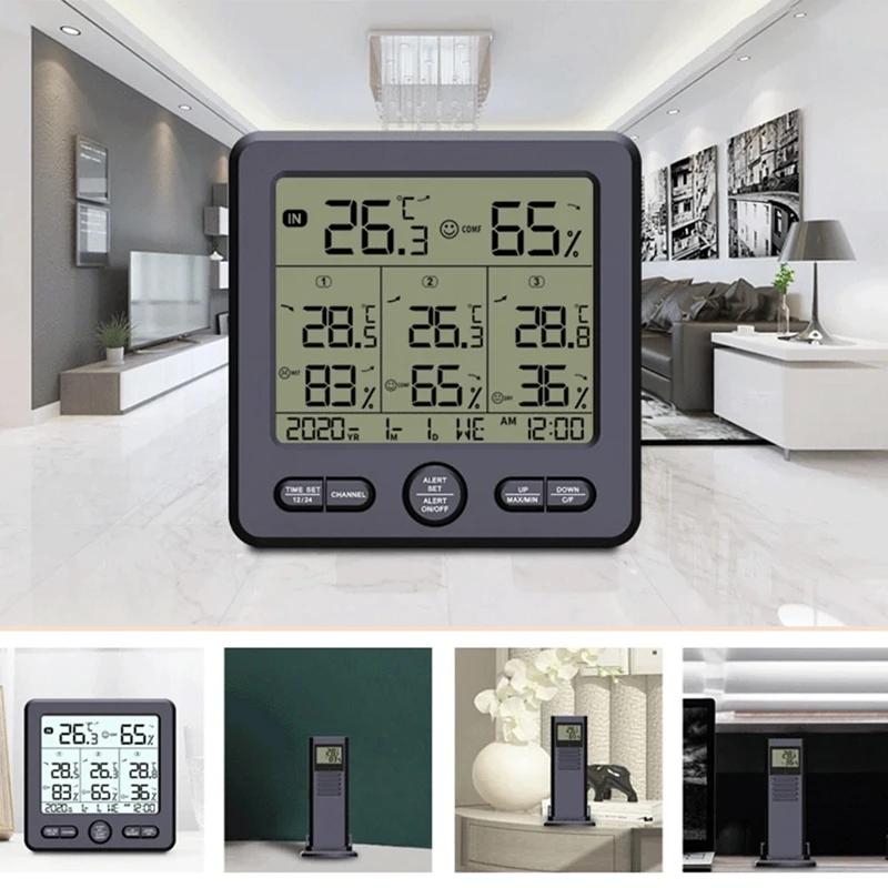 Estación meteorológica para interiores y exteriores, sensor inalámbrico, Termómetro Digital, higrómetro, pantalla LCD LED