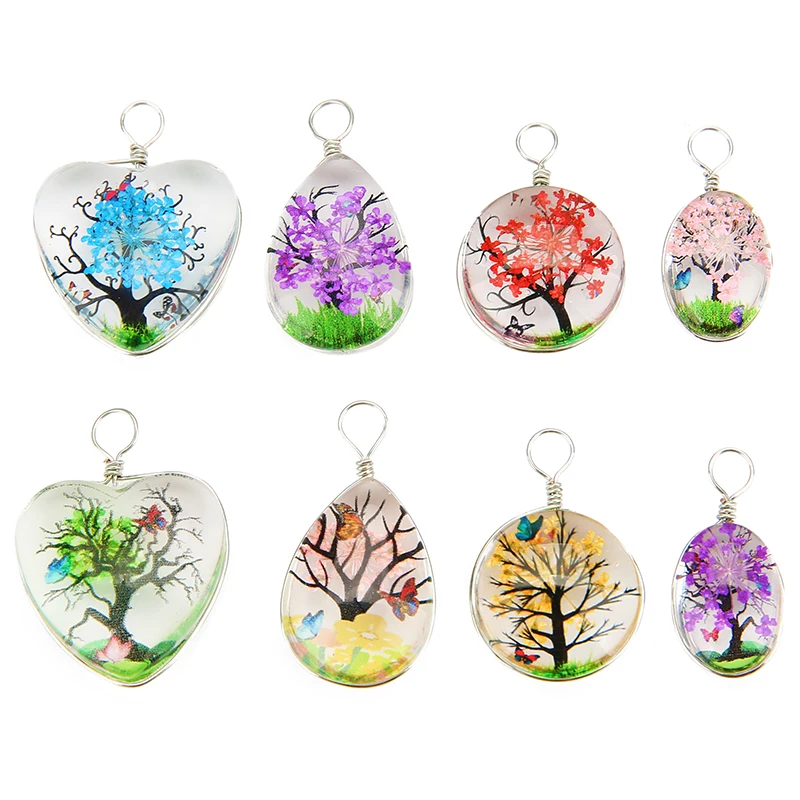 5pcs Colorful Tree Crystal Glass Earring Charms Beads Heart Droplets Necklace Pendants for DIY Bracelet Findings Jewelry Making - view 3