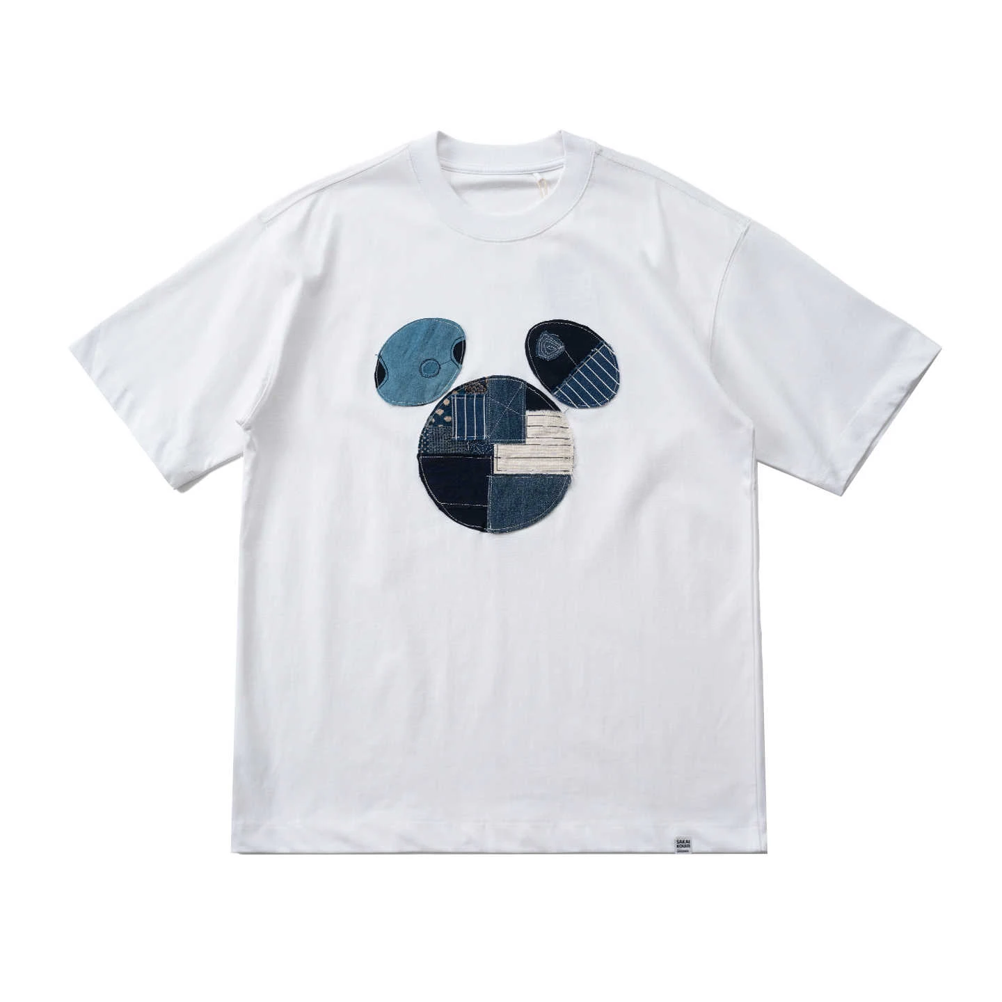 Handmade Indigo-dyed Fabric Patchwork Quilted Embroidery Tees Summer Loose-fit Casual Short-sleeved T-shirts for Men and Women